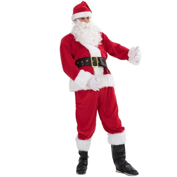 Jultomtekostym 7 st Julkomplett utklädningsdräkt för vuxen Cosplay tomtedräkt plus santa xl puls (180-195cm)