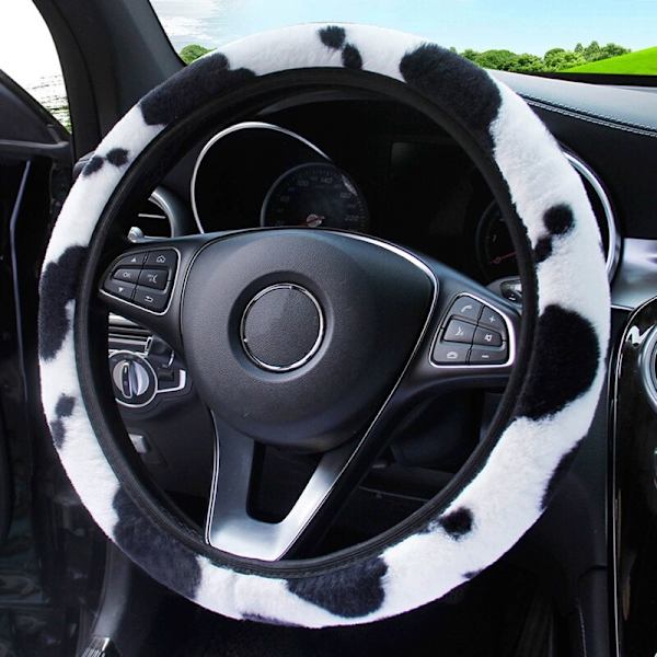 Bilratdæksel Leopardprint Anti-Slip blød plys black+white 38cm(diameter)