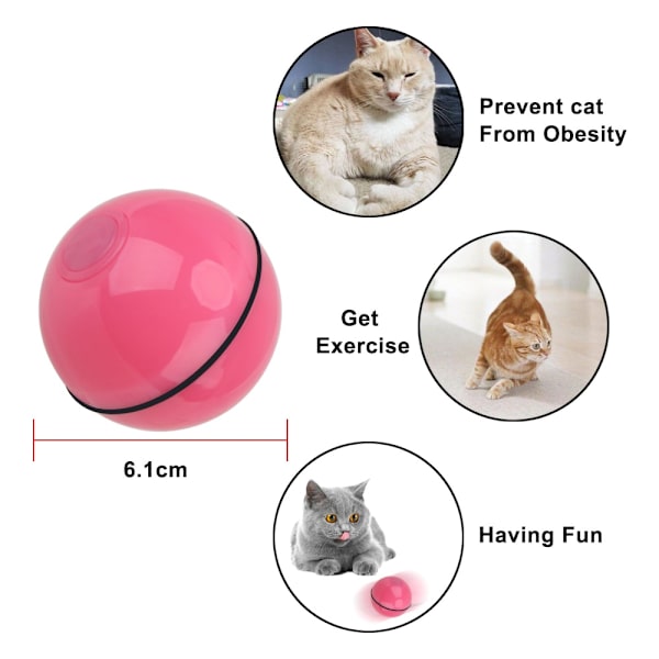 Elektrisk rullande smart boll USB laddning Automatisk kattleksak pink 6.4cm(diameter)
