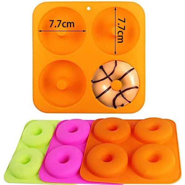 4 Hål Cake 3D Silikon Donut Molds Non Stick orange 23.6*23.6*3cm