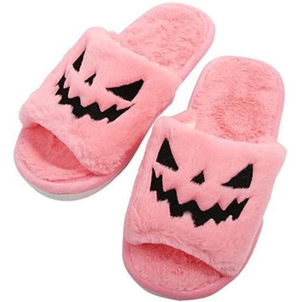 Halloween Pumpkin Lantern Tofflor Soft Slides Outdoor Fuzzy House Tofflor pink 36-43