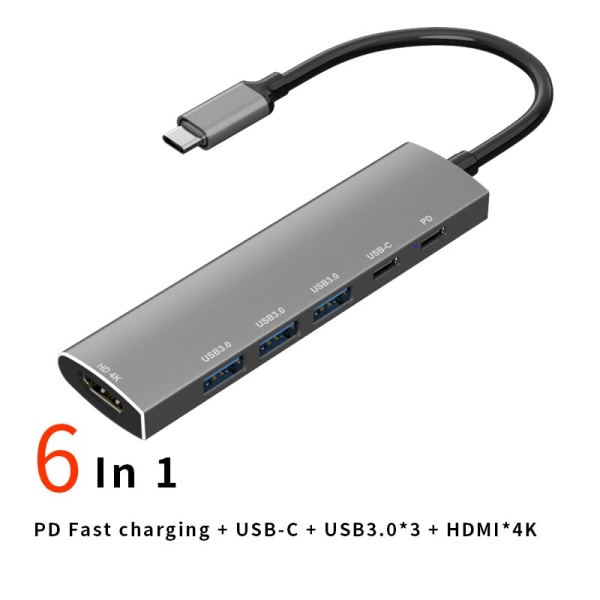 IVR Type-c - Hdmi 4k tai USB 3.0 tai Pd pikalataus 6-in-1 -muunnin monitoimilaajennus 1pc