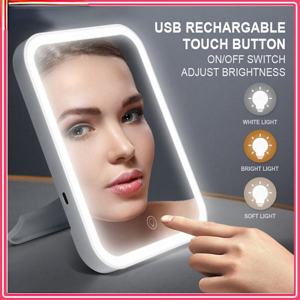 Bærbart LED Makeup Spejl Touch Screen 3 Light Foldbar white 18*13*2cm