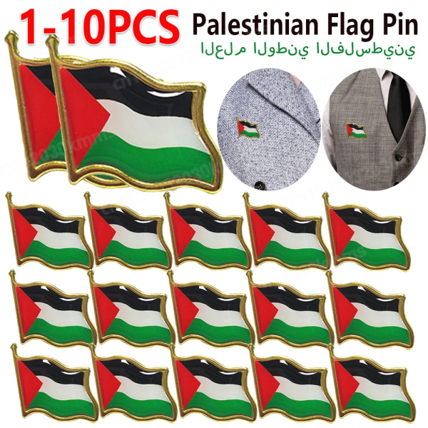 2-10ST Palestina FLAGGA BADGE Rostfritt stål Palestinaflagga Pin Lapel Badge Ryggsäck Ikon علم دولة فلسطين 2Pcs