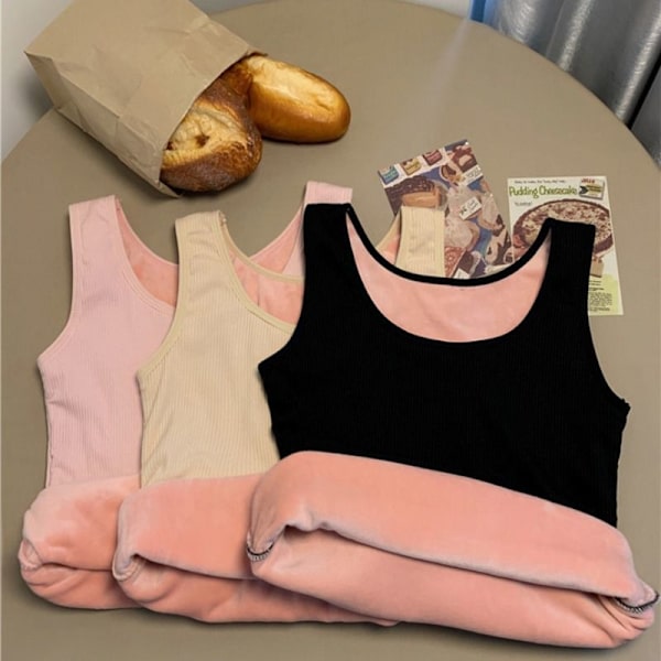Kvinders termisk vinterundertøj Top Seamless Plus Velvet Shirt Ærmeløs pink XL for 60-70kg