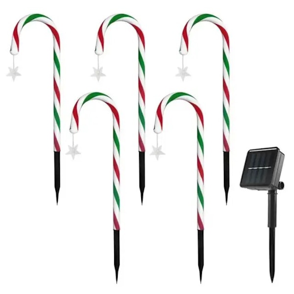 Udendørs julepynt Solar Candy Cane Lights Vandtæt Led Light A-5PCS