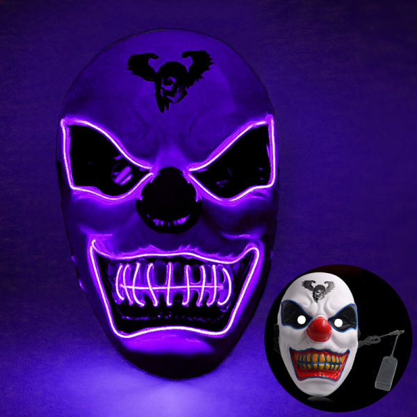 halloween skräck clown glödande mask skräck rekvisita purple