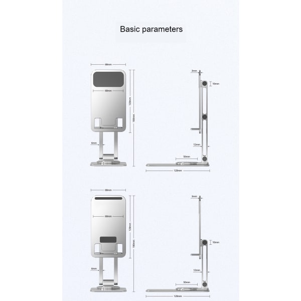 360 Rotation Aluminium Universal Phone Justerbart Tablettställ gray 68*120*180mm