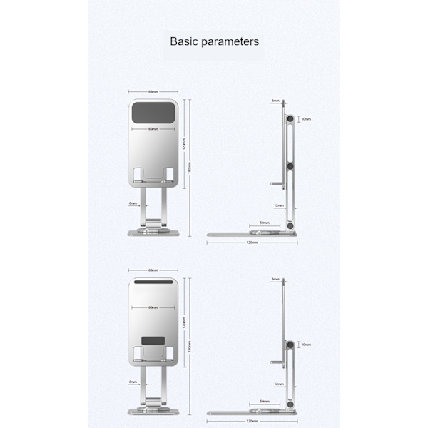 360 Rotation Aluminium Universal Telefon Justerbar Tablet Stand gray 68*120*180mm