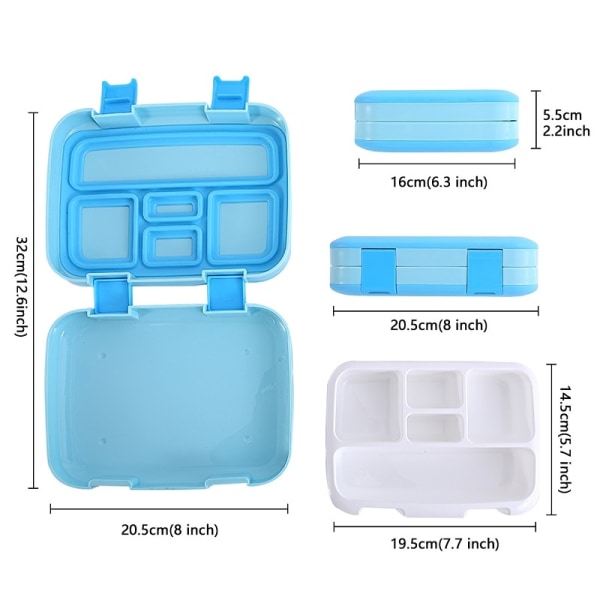 Bärbar Lunchbox Mikrovågs Lunchbox Barnservis blue 4 grids