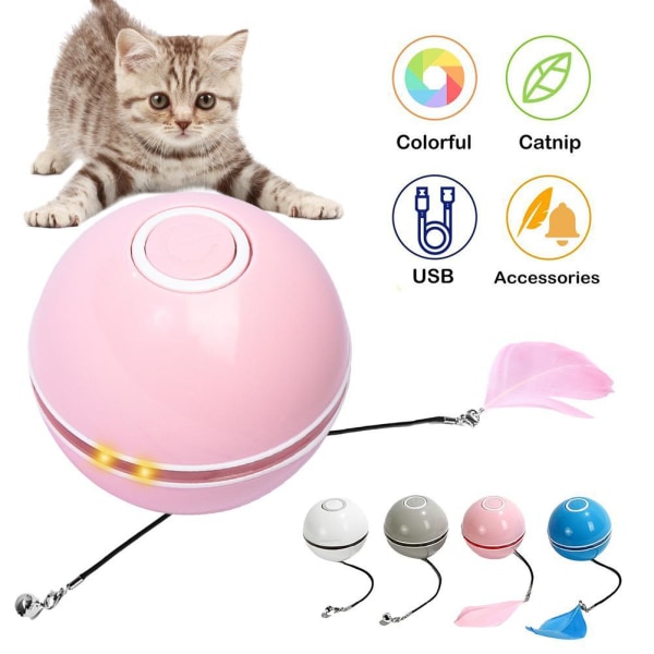 Automaattinen Smart Cat Toy Ball Catnip USB lataus Värikäs LED white 2.4inch(diameter)