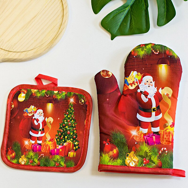 2st/ set Köks Anti-het Handskar Jul Mikrovågsugn Handske red Santa Claus