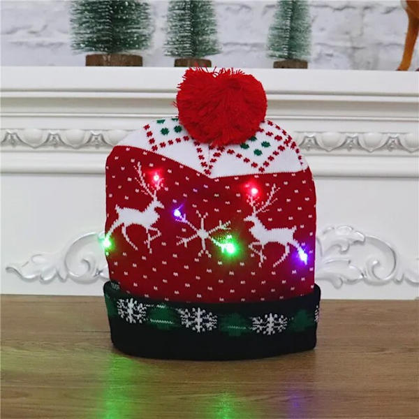 Jul Led Lys Strikkede Beanies Børne Strikket Hue Lysemitterende Led Uld Varm Kold C elasticity