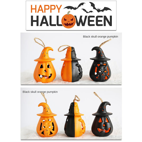 Halloween Pumpa Lantern Led Hanging Ghost Lantern Lamp black 2pcs