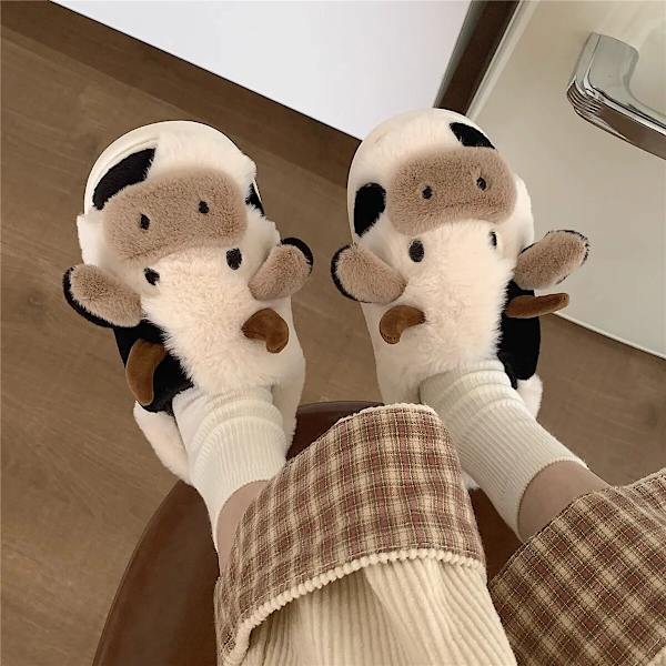 Söta djurtofflor kvinnor Fluffiga vintervarma tofflor black 40-41(fit for39-40)
