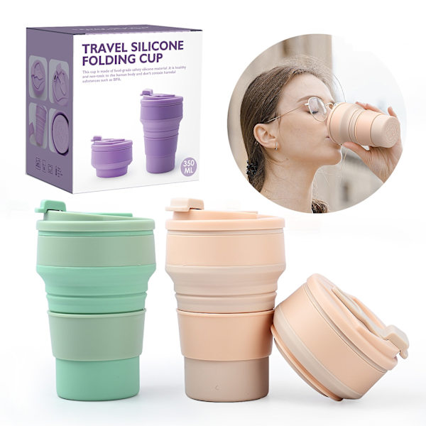 Bärbar teleskopisk silikonkopp 350ml blue