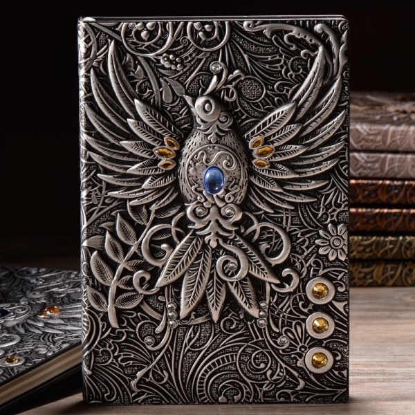 A5 3D-präglat läderutskrift Präglat Phoenix Diary Notebook Silver