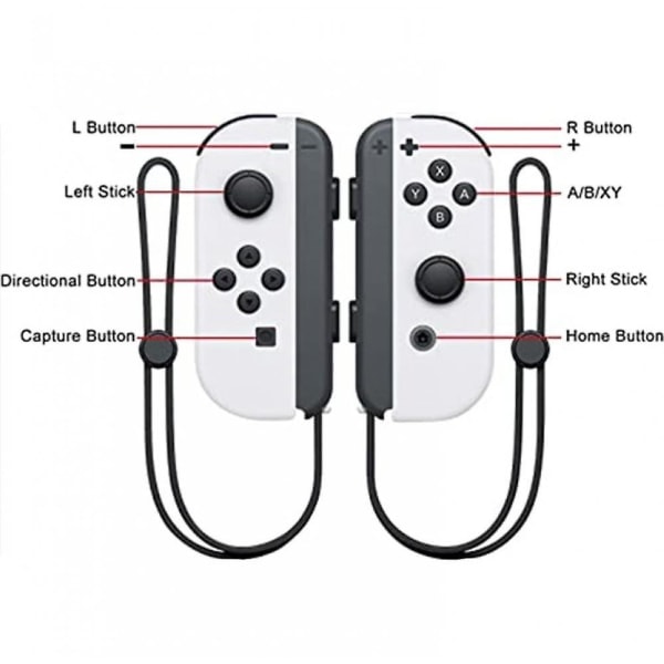 Joypad (L/R) -ohjaimet Nintendo Switch -konsolille - Langaton vasen ja oikea ohjain rannehihnalla (Valkoinen)