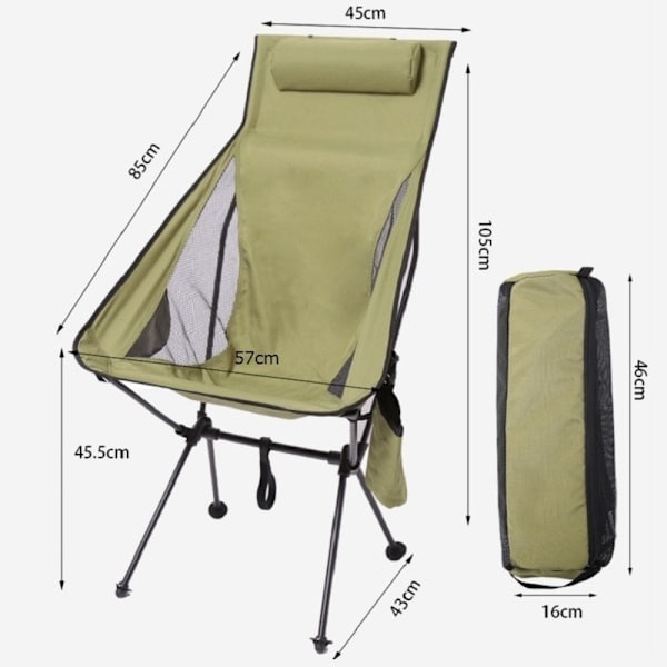 Udendørs foldecampingstol Ultralet aluminiumslegering armygreen 43*45*105cm