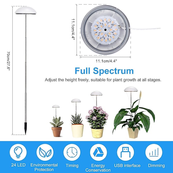 LED-växtlampa för krukväxter Neoglint Full Spectrum Grow Light Höjdjusterbar Dimbar Ljusstyrka
