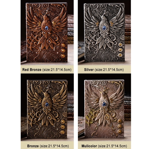 A5 3D-präglat läderutskrift Präglat Phoenix Diary Notebook Multicolor