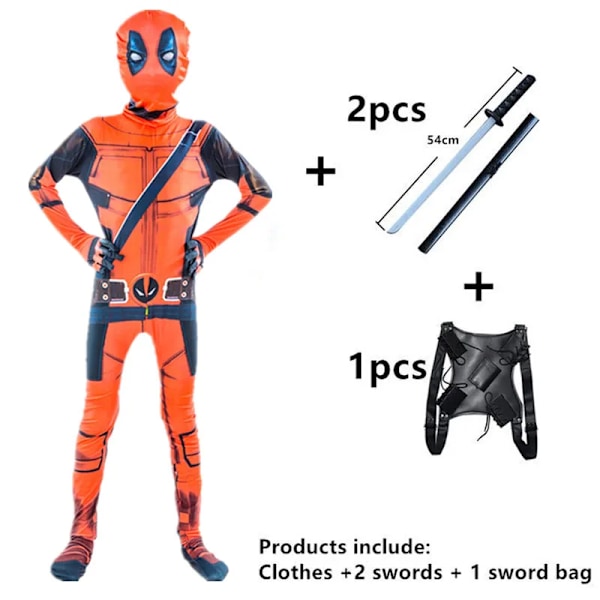 Deadpool Kostym Superhjälte Cosplay Kostymer Superhjälte Barn Bodysuit D Stil Halloween Cosplay Kostymer Svärd Väska 5 140CM