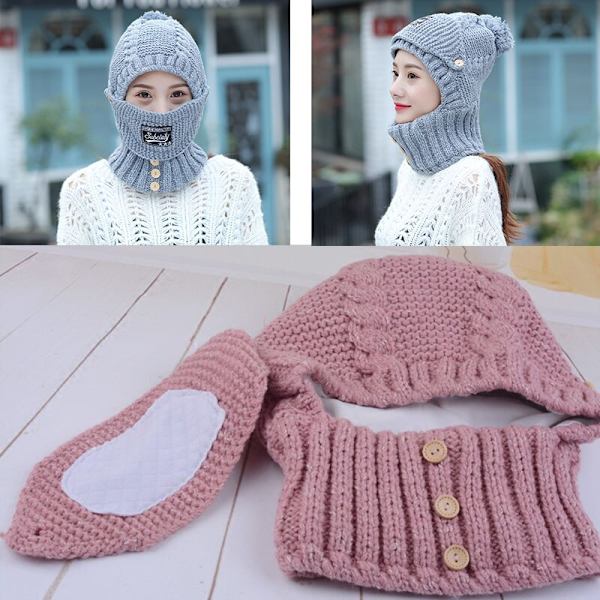 Vinterförtjockad hattsjal mask i ett cap gray