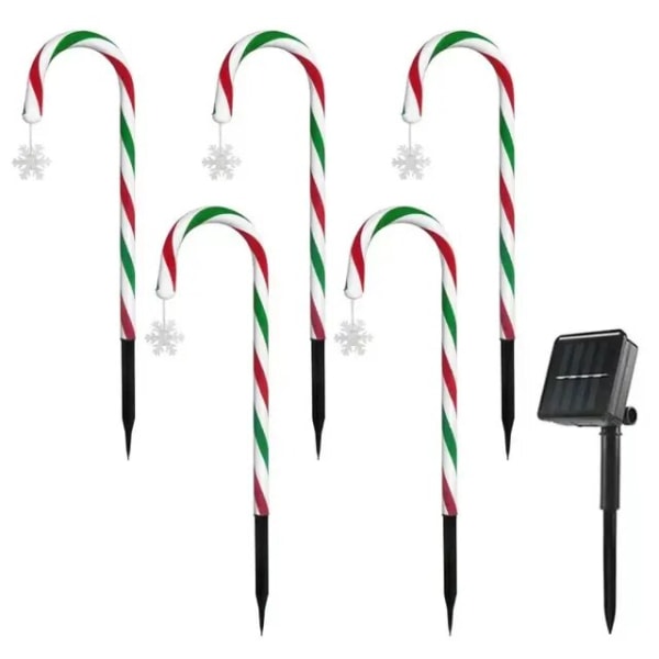 Udendørs julepynt Solar Candy Cane Lights Vandtæt Led Light C-5PCS