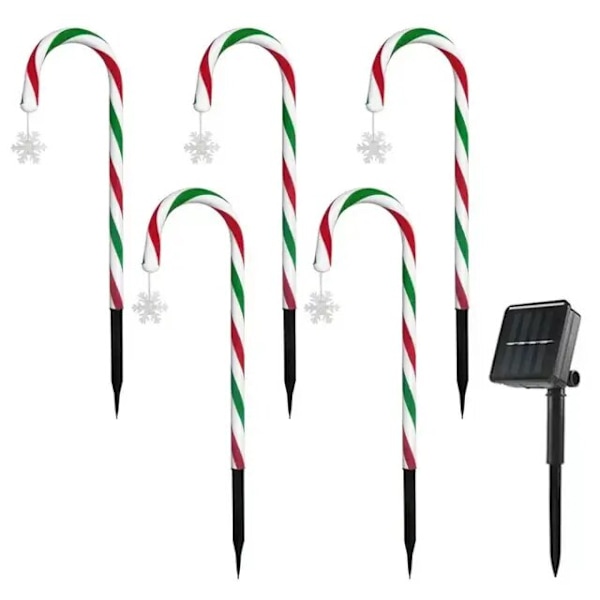 Ulkoilu joulukoristeet Solar Candy Cane Lights Vedenpitävä led-valo C-5PCS