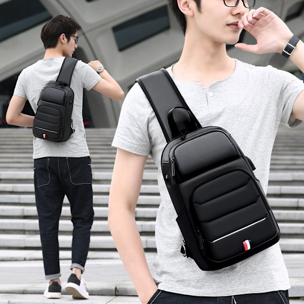 Mandlige Crossbody tasker til mode skulder USB brysttaske black 34 * 21 * 10cm