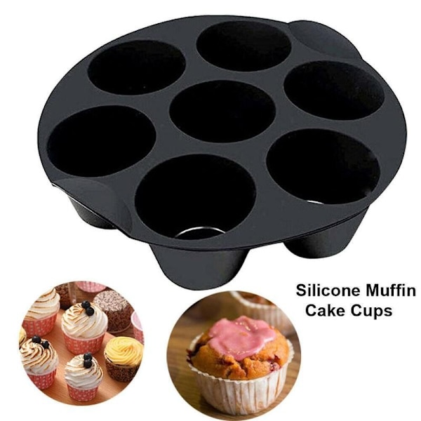 7 Selv silikone Air Fryer Cupcake-bagning af sorte muffinforme black small