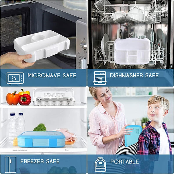 Bärbar Lunchbox Mikrovågs Lunchbox Barnservis gray 4 grids
