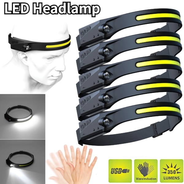 LED-forlygtesensor induktionsforlygte Vandtæt USB-genopladelig lommelygte COB 4-tilstand 1pc