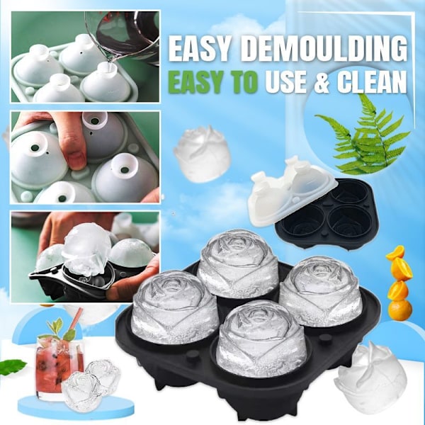 3D Silikone Rose Shape Ice Cube Maker Genanvendelig black 14*14*7cm