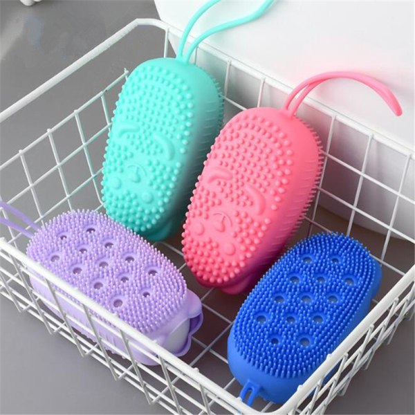 Silikoni Body Scrubber Soft Bubble Bath Brush Suihkusieni purple 250*70*50mm