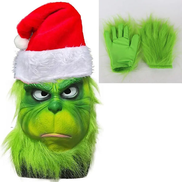 Julmask och handskar Kostym Geek Stole Halloween Cosplay Grinch mask