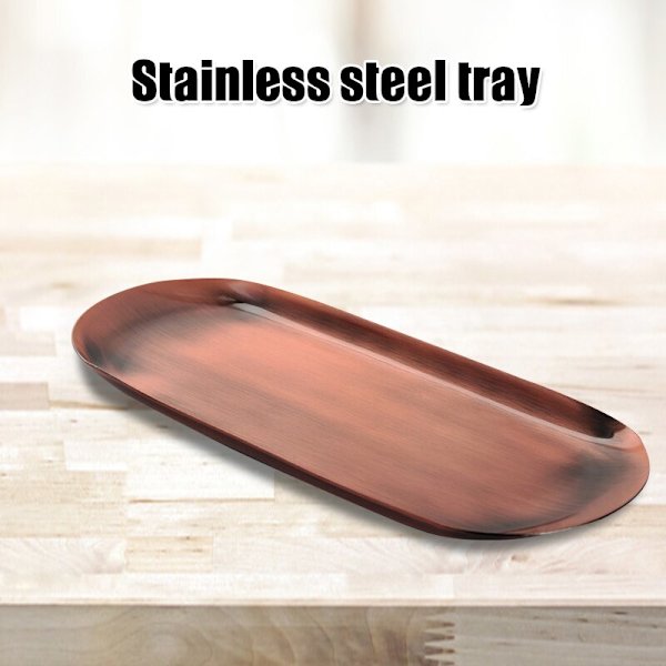 Oval bricka Flerfärgad rostfritt stål Serveringsbricka i metall för mat Aromaterapi Ljusverktyg Badrum Köksjuvel red bronze brushed