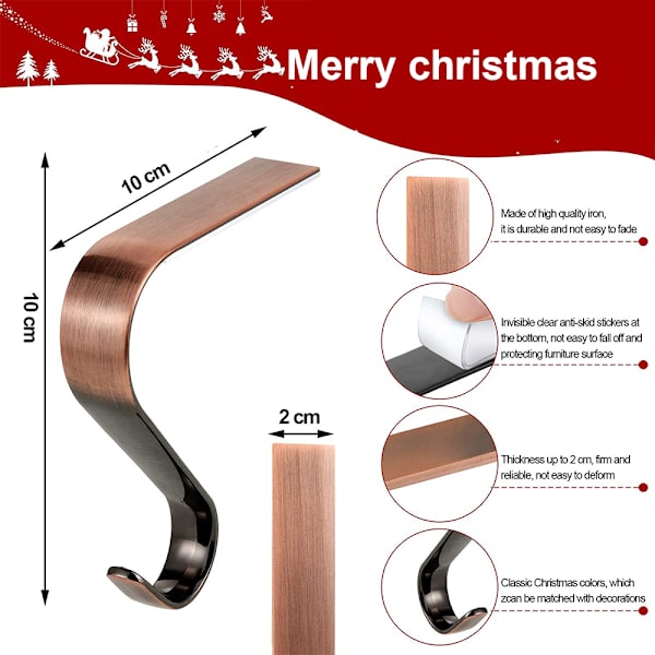 Julstrumpa Hållare Metall Öppen spis Strumpkrok Red bronze