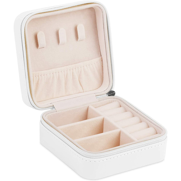 Bærbar rejse mini læder smykker ring opbevaring etui white 10*10*5cm