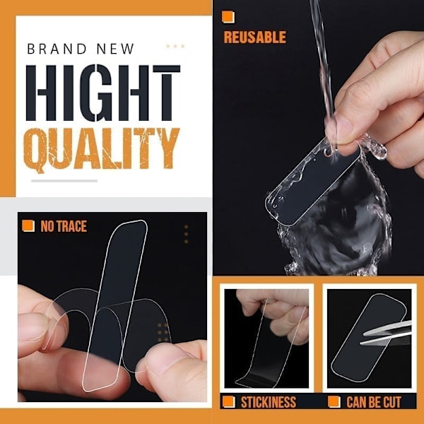 Genanvendelig dobbeltsidet tape Multifunktionel PVC Sporløs clear 1 box