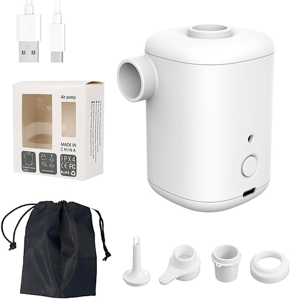 Mini elektrisk luftpump uppblåsbar simring white