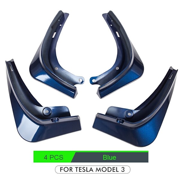 4 STK Stænkklapper til Tesla Model 3 Forreste Stænkskærme Fender Kit Blue Model 3