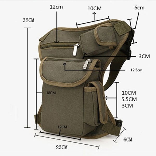 Riding Canvas taljetaske Outdoor Tactical Leg Bag Motorcykeltaske Khaki