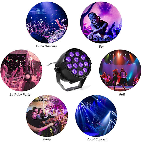 12W LED Disco UV Violet Scenelys Ultraviolet Sort Lys Par Lys Spotlight lampe black