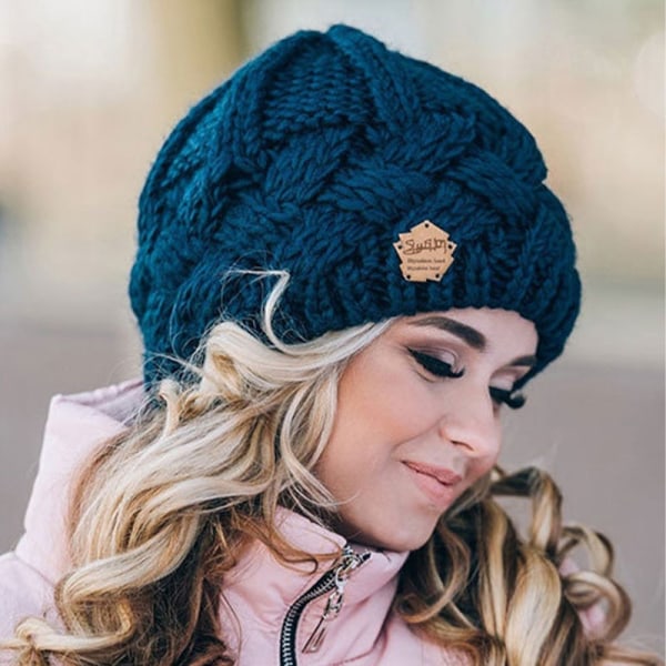 Efterår Vinter Hat Bonnet Femme Chunky Tykke Stretchy Hatte blue 19.5*20cm