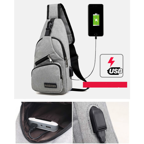 USB lataus Crossbody Miesten varkaudenesto kangas olkalaukku light gray 16*33*8cm