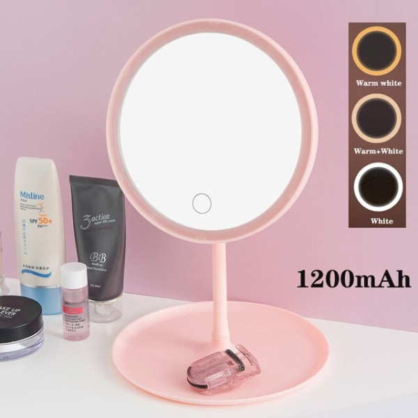 LED Makeup Spejl Lys Vanity Lights Berørbar dæmpning Tre Farve Lys USB Genopladelig pink