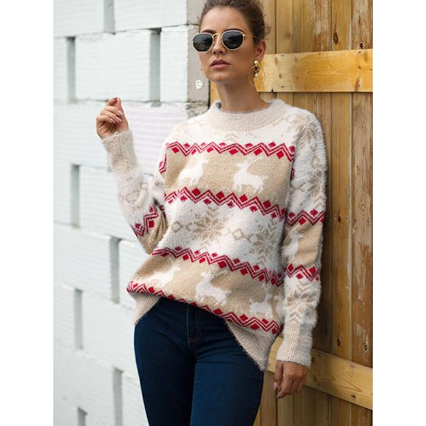 Stickad jultröja för damer Winter Snowflake Pullover khaki M