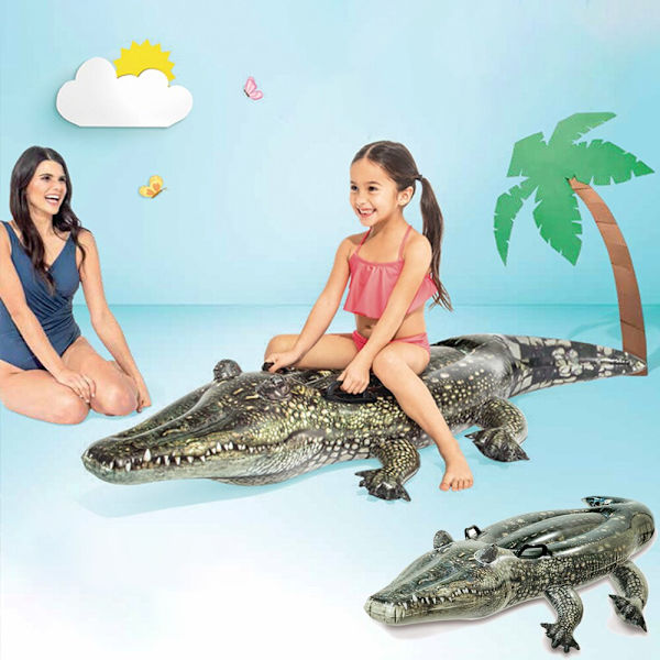 Oppustelig Alligator Seat Ride Svømmering Krokodille Float Pool Strandfest Vandforsyninger green