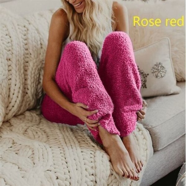 Lämpimät fleecehousut Naisten casual kotihousut Coral rose red medium